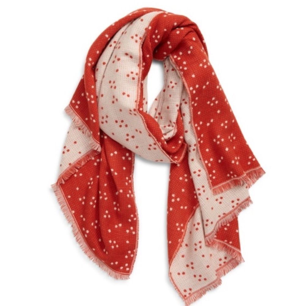 Madewell orange and White ETRUSCAN CLAY Polka Dot Scarf NEW WITH TAGS